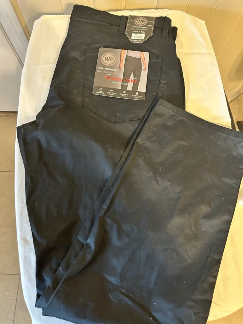 NWT Weatherproof Men’s Tech Chinos-Black 38 X 32 -Straight Leg